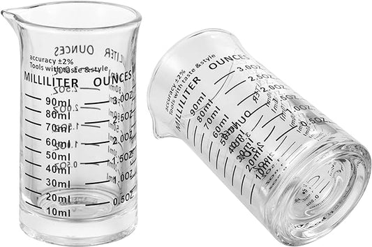 Ackers 3oz/90ml Glass Measuring Cup – Shot Glass with Double Scale-Ounce,Ml Markings for Kitchen & Bar(Pack of 2)
