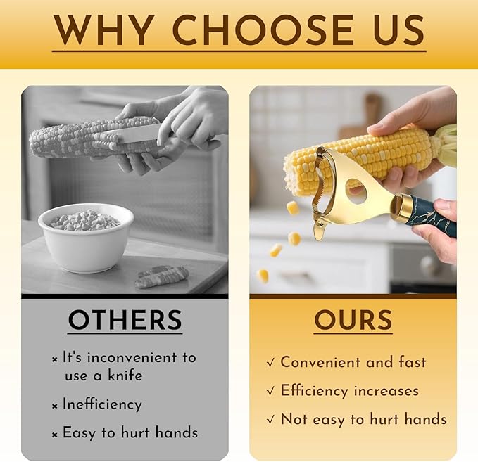 2Pcs Corn Peeler & Kernel Remover Tool – Stainless Steel Corn Cob Stripper for Effortless Corn on the Cob, Pepper Seed Corer & Vegetable Slicer – Easy-Clean Multi-Function Kitchen Gadge (Gold)
