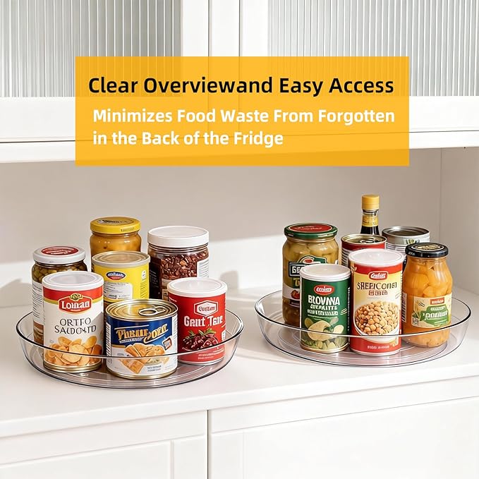 Lazy Susan Turntable for Spice Organization | Clear BPA-Free Plastic Rotating Organizer for Kitchen Cabinet, Pantry, Countertop, Fridge | 360-Degree Rotating Base (10 inch - 4 Pack)