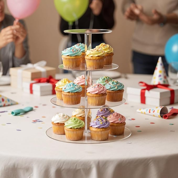 4 Tier Round Cupcake Stand, Cupcake Stands for Party Clear Cup Cake Display Dessert Table Display Cup Cake Tower Stand Thick for Weddings, Birthdays, Holidays