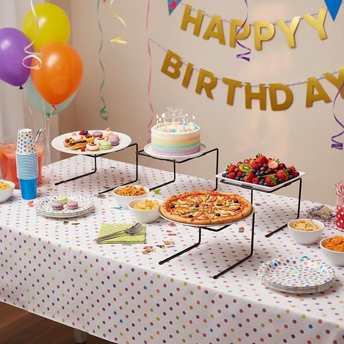 MyGift Black Metal Pizza Table Stands, Tabletop Pizza Pan Riser Food Platter Tray and Display Rack, Set of 4