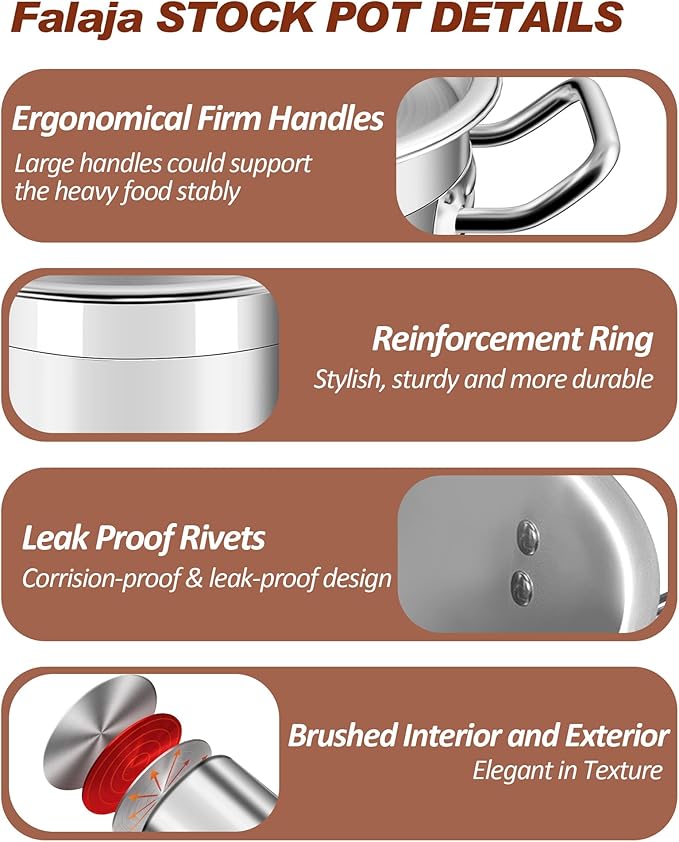 50 Quart Stainless Steel Stock Pot with Lid – Heavy Duty Large Cooking Pot for Soup, Stew, Chili – Commercial Grade, Induction Compatible – Great for Home & Catering