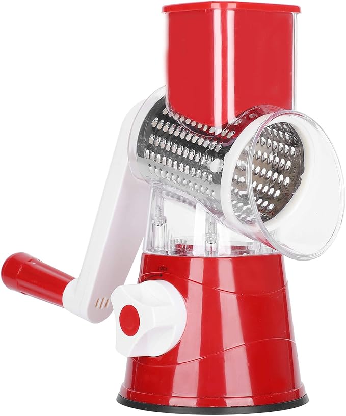 3-In-1 Rotary Cheese Grater Shredder Mandoline Slicer Vegetable Chopper with 3 Interchanging Stainless Steel Drums Blades(Red)