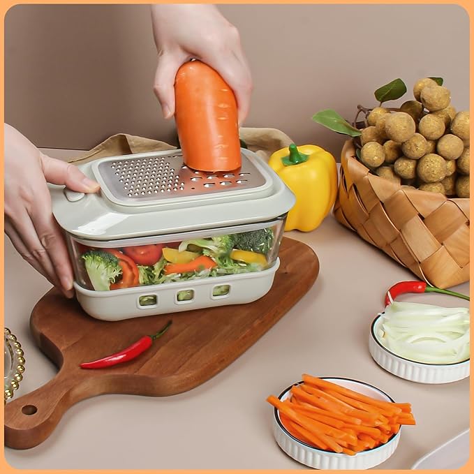 Cheese Grater with Container and Lid,Glass Food Storage Box with Silicone Sleeves,Hand Chopper Graters,for Ginger, Vegetables, Butter, Chocolate & Nutmeg,for Microwave, Dishwasher, Oven