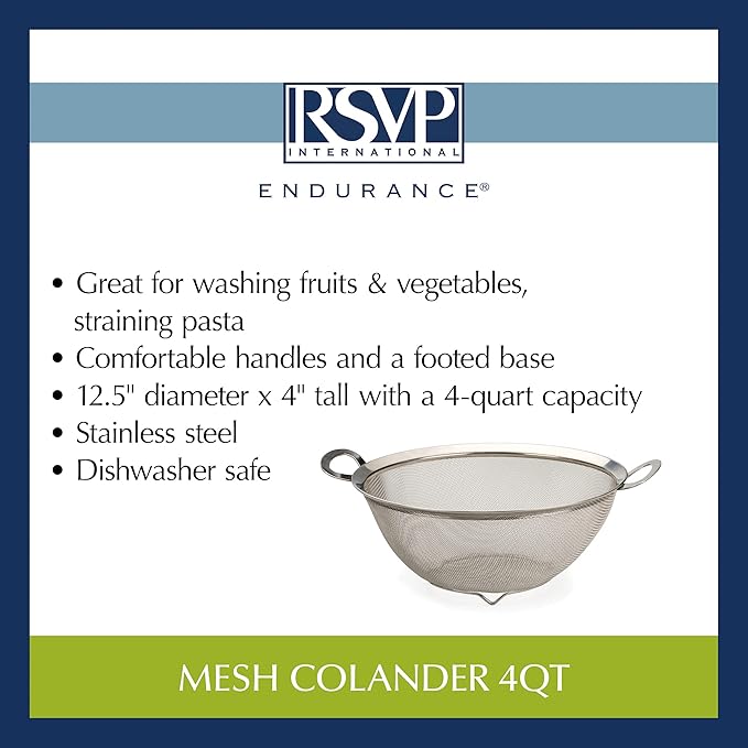 RSVP International Endurance Kitchen Collection Stainless Steel Mesh Strainer, 4 Quart