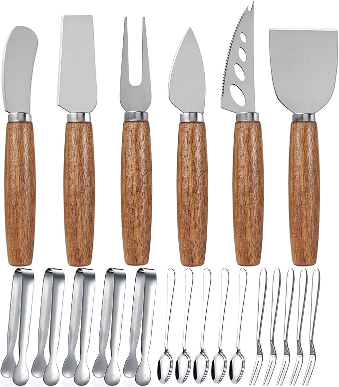 Charcuterie Board Accessories Spreader Knife Set Cheese Butter with Wooden Handles Mini Serving Tongs Spoons Forks Toothpick Flags for party Wedding Christmas (ABX-2)