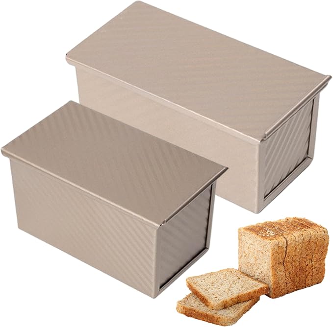 hhhlsl 2PCS Bread Loaf Pan with Lid Non-stick Carbon Steel Bread Baking Pan for Homemade Baking 7.7x3.7x3.2＆ 8.3x4.5x4.3