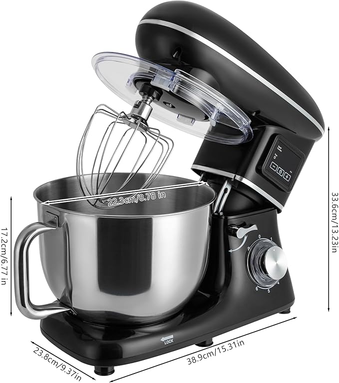 HAPPCUCOE 1350W Stand Mixer,6.5Qt Electric Kitchen Mixer,Dough Machine with LCD Display,Electric Food Mixer for Kitchens,Restaurants,Bakeries (Black)