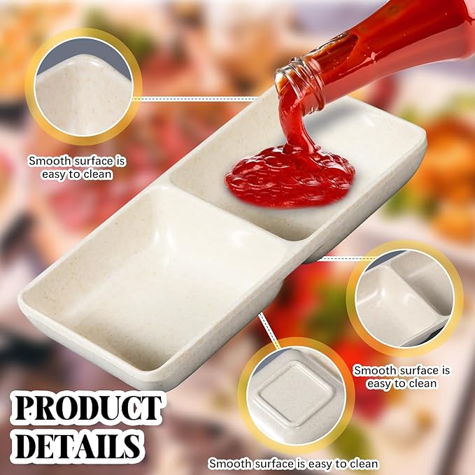 Gejoy 12 Pcs Dual Dipping Sauce Bowls Soy Sauce Dish Bowls Two Compartments Party Trays Divided Fondue Plates for Restaurant Kitchen Sushi Soy (Multicolor)