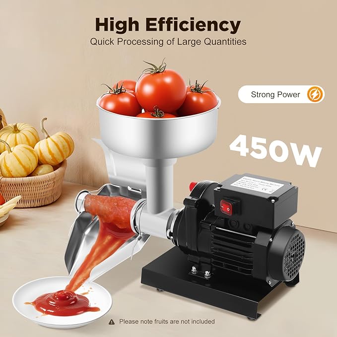 Electric Tomato Strainer Machine Commercial Tomato Milling Stainless Steel Food Press Sauce Maker, Food Strainer and Sauce Maker, Fruit Press Squeezer Electric Food Mill for Tomato Sauce