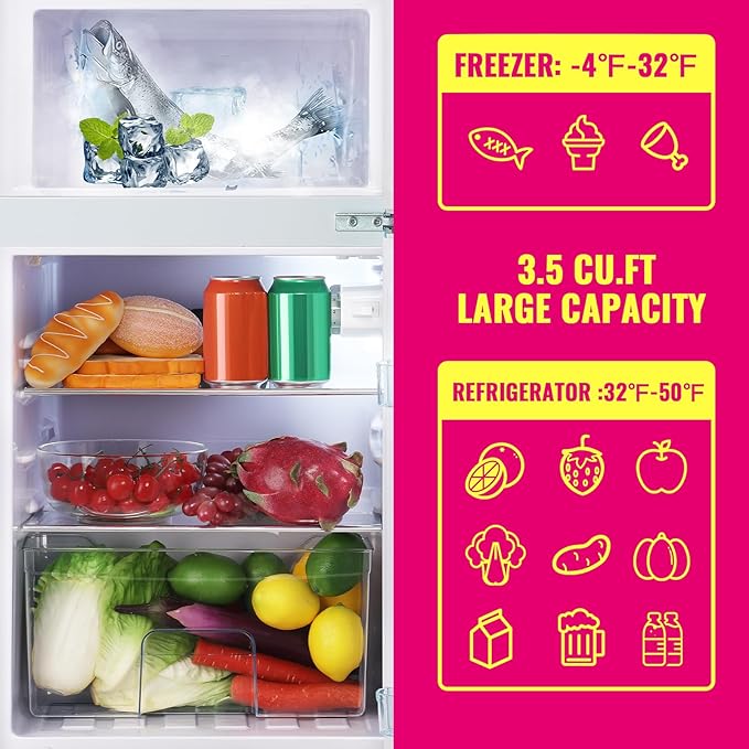 DEMULELR Retro Mini Fridge Dual Door Refrigerator with Freezer, 3.5 Cu.ft Small Refrigerator with Handle, Adjustable Temperature & Removable Glass Shelves, for Apartment/Dorm/Office/RV, BLUE