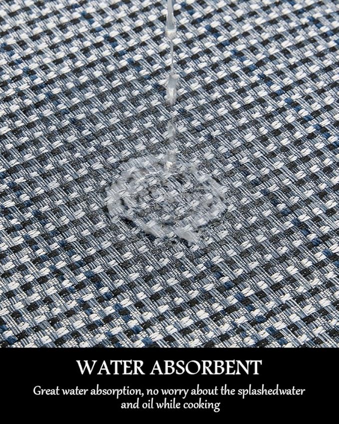 PADOOR Kitchen Mats for Floor, Kitchen Rugs Non Slip Washable, Half Circle Kitchen Floor Mat Sink Rug Rubber Backed Super Absorbent, 20”x32” Blue