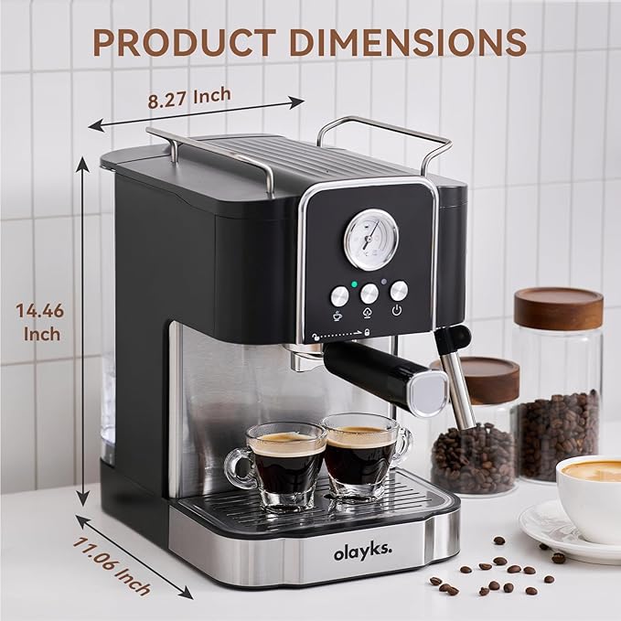 Olayks Espresso Machine 20 Bar, Professtional Espresso Coffee Maker with Milk Frother Steam Wand for Latte, Cappuccino, Espresso Maker with 1.8L Removable Water Tank, Gift for Dad or Mom
