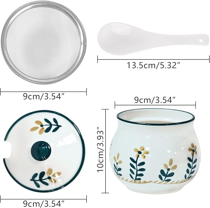Koythin Ceramic Bacon Grease Container with Strainer, 23 oz Suitable for Storing Frying Oil and Cooking Grease (Floret)