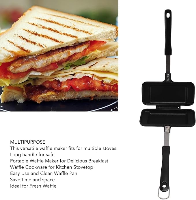 Waffle Maker Pan Nonstick Stovetop Waffle Pan Portable Aluminum Waffle Maker for Family Breakfast Baking