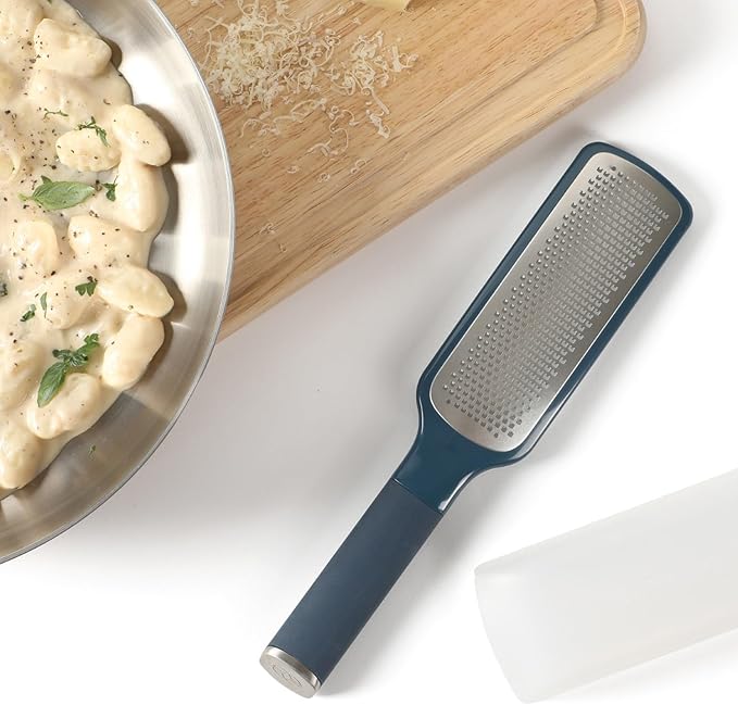 Calphalon Edge Stainless Steel Handheld Cheese Grater W/Cover & Rubber Handle - Navy Blue
