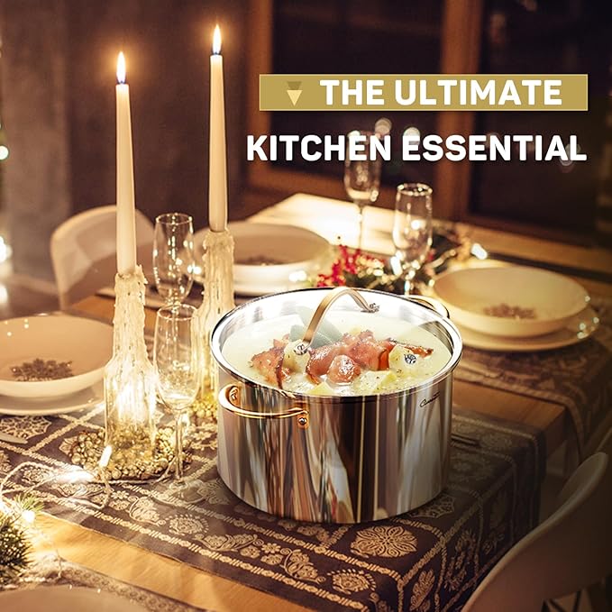 Ciwete 8 Quart Stock Pot, 3 Ply Whole Clad Stainless Steel Stock Pot, 8 QT Cooking Pot with Lid, Induction Pot for Cooking, 18/10 Stainless Steel Cookware Stockpots Oven, Gas and Dishwasher Safe