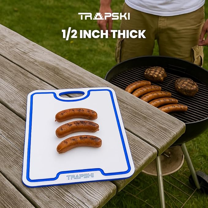 Premium 1/2 Inch Textured Plastic Cutting Chopping Boards | Food-Grade, Dishwasher Safe with Wide Juice Grooves | Easy Grip Handle