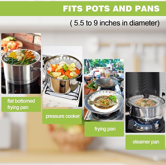Vegetable Steamer Basket - Stainless Steel Folding Basket for Cooking, Vegetables, Fish, Pasta, Eggs, Fit Various Size Pot (5.5 inches to 9.2 inches)