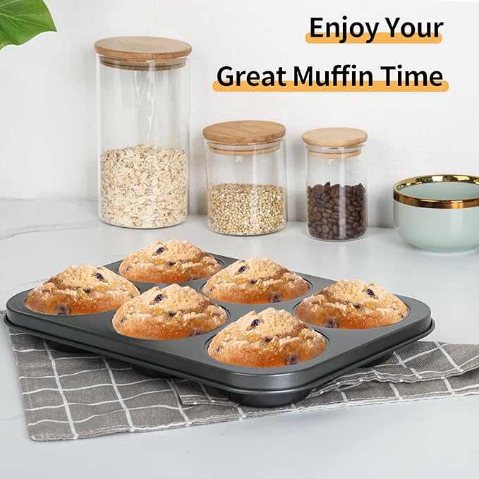Audingull Jumbo Muffin Pan 2-Pack 6-Cups Cupcake Pan, Premium Large Muffin Tin for Baking, Non-Stick and Thickened Carbon Steel Jumbo Cupcake