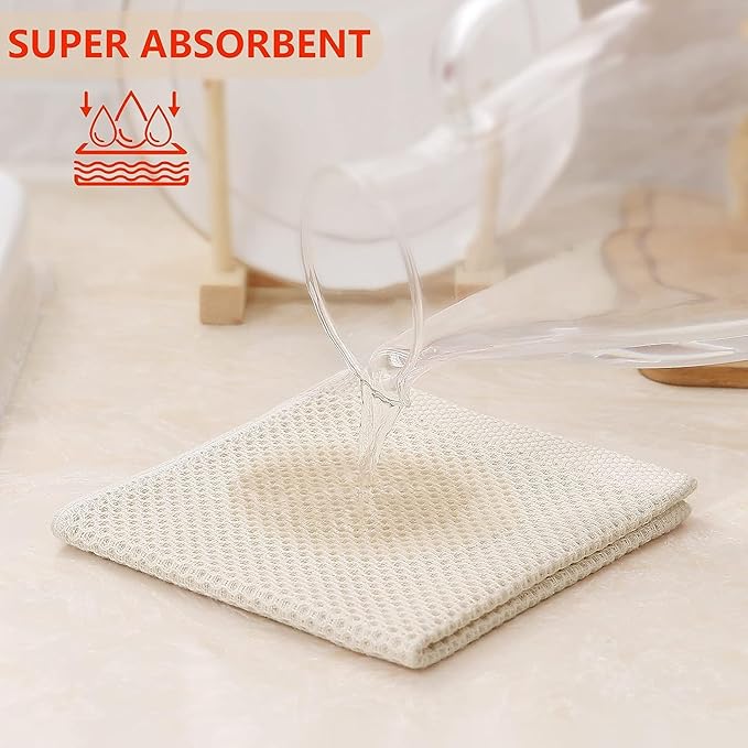 Kitinjoy 100% Cotton Kitchen Dish Cloths, 12 Pack Waffle Weave Ultra Soft Absorbent Dish Towels for Drying Dishes, Quick Drying Dish Rags, 12 X 12 Inch, Multicolor
