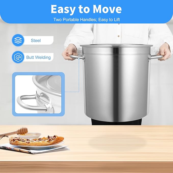 37 Qt Large StockPot, Thicked Stainless Steel Stock Pot with Lid and Handle, Large Soup Pot for All Stoves, for Stew, Soup, Seafood, Stock