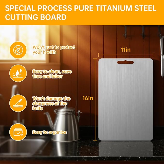 Titanium Cutting Board for Kitchen, 16''×11'' Double Sided Food-Grade Chopping Board for Cutting Meat Vegetable Fruit, Knife-Friendly & Dishwasher Safe for Kitchen
