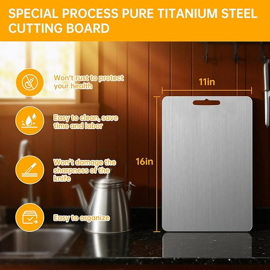 Titanium Cutting Board for Kitchen, 16''×11'' Double Sided Food-Grade Chopping Board for Cutting Meat Vegetable Fruit, Knife-Friendly & Dishwasher Safe for Kitchen