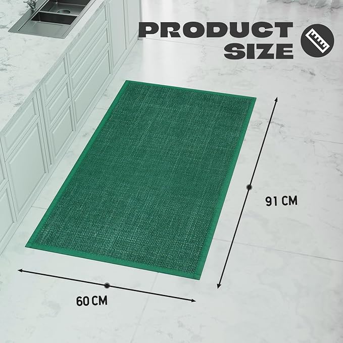 Kitchen Rug, Rubber Non Slip Kitchen Rugs Washable, Absorbent Runner Mat for Floor, Machine Washable Standing Mats for in Front of Sink, Laundry, Entryway, Hallway (Dark Green, 36" × 24")