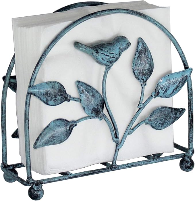Cast Iron Bird & Tree Classic Napkin Holder/Tabletop Freestanding Tissue Dispenser, Turquoise