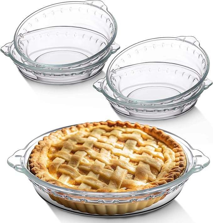 Uiifan 4 Packs 6 Inches Mini Glass Pie Pan for Baking 11.6 oz Clear Pie Plate with Handles Round Glass Dish for Baking and Serving,snacks, Salads, Desserts