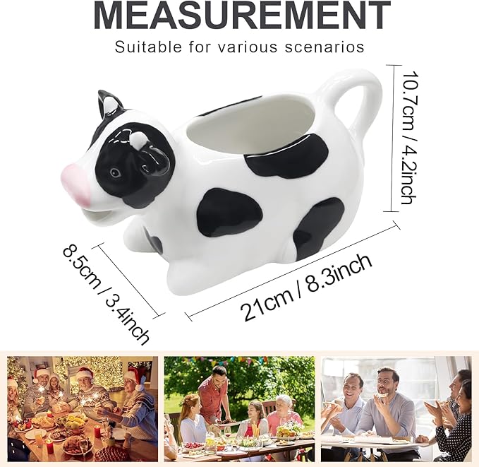 Ceramic Gravy Boat, 11oz/300ml White Gravy Boat Milk Cow Sauce Jug with Smooth Handle - Perfect for Salad Dressing, Broth, Cream, Milk - Unique Artwork for Your Kitchen