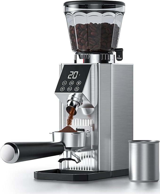 Burr Coffee Bean Grinder for Home Use with 45 Precise Grinding Settings, Espresso Grinder with Height Adjustable Funnel Stand, LED Touch Panel, Anti-static Design, Micro Switch User Friendly