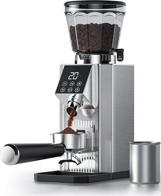 Burr Coffee Bean Grinder for Home Use with 45 Precise Grinding Settings, Espresso Grinder with Height Adjustable Funnel Stand, LED Touch Panel, Anti-static Design, Micro Switch User Friendly