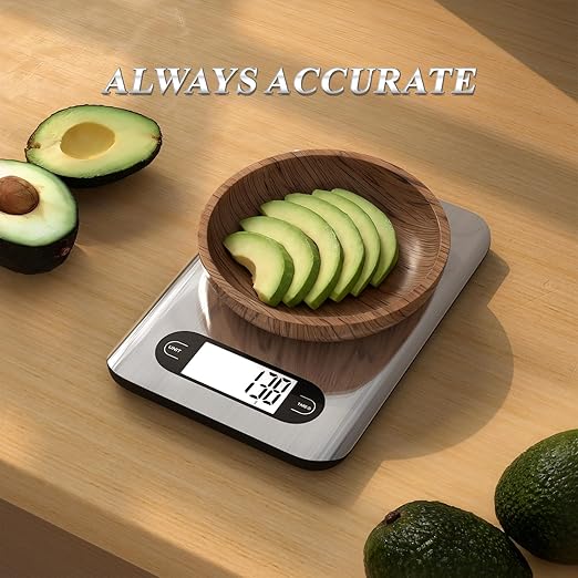 Qzzhizao Digital Kitchen Scale, 17 Pounds Capacity Food Scale with LCD Display, Weight Grams and Ounces for Cooking and Baking, Stainless Steel Platform, Anti-Splash