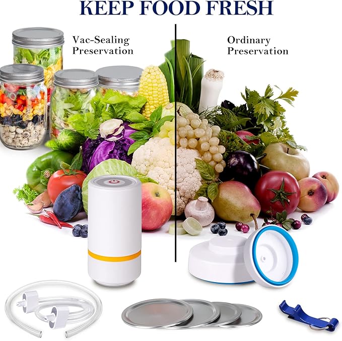 Electric Mason Jar Vacuum Pump Kit: Wide Mouth Jars Compatible with Food Saver Vacuum Sealer Machine