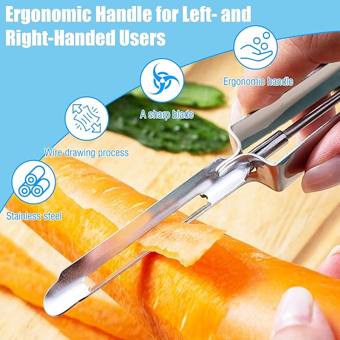 2 Pcs Stainless Steel Vegetable Peelers, Kitchen Potato Carrot Peelers with Ergonomic Handle for Safety and Control, Dishwasher Safe, Sharp, Rust-Resistant for Easy Peeling