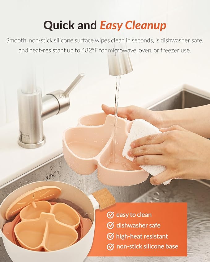 Moyuum Silicone Microwave Divided Steamer | Made in Korea, Baby Food Maker Bowl with 4 Compartment Divider and Steaming Tray, Steam Cooking Pot for Purees and Vegetables, Dishwasher Safe - Pistachio