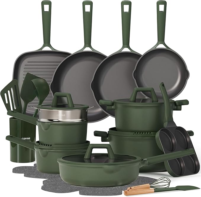 CAROTE 31PCS Pots and Pans Set, Nonstick Cookware Set Kitchen Non Stick Induction Titanium Cookware Non-toxic Granite Cooking set