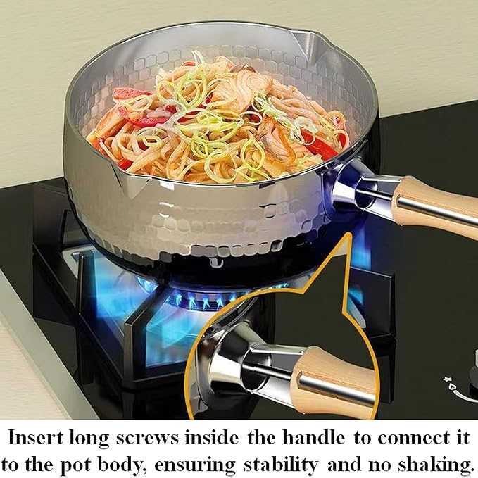 Scizorito Thickened 304 Stainless Steel Pot, Solid Wood Anti Scald Handle With Hook, Multifunctional Sauce Pot with Inverted Mouth, Milk Pot, Cooking Pot (1.7 Quarts)