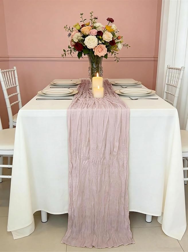 3 Pack Dusty Pink Cheesecloth Table Runner -17×120 Inch Gauze 10 FT Long Cheese Cloth Table Runners for Bridal Wedding Party Baby Shower Holiday Birthday Home Easter Decor (Dusty Pink, 3PC)
