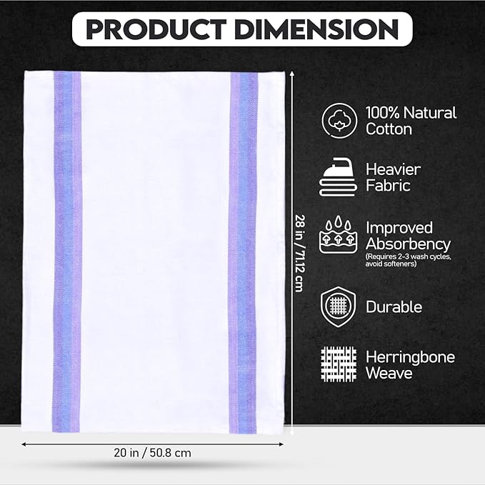 Premium Kitchen Towel (28”x20”, 12 Pack) 100% Cotton Dish Towels Cloths Large Hand Towels Tea Towels for Kitchen with Hanging Loop, Reusable Cleaning Cloths, Fast Dry Lint Free Linen | Blue Shades