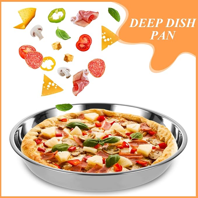 MUXHEL 6 Pack Deep Dish Pizza Pan 10 Inch Stainless Steel Pizza Pan for Oven, Non-Stick Pizza Tray Pizza Baking Sheet Pizza Plates Pie Pan for Pie, Cookie, Dishwasher Safe