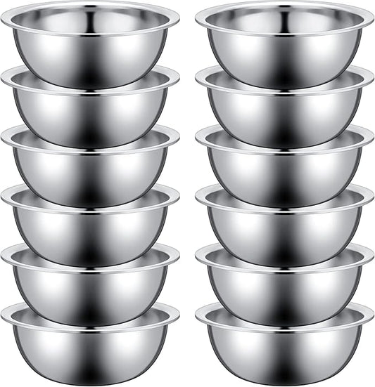 Pinkunn 12 Pcs Stainless Steel Mixing Bowls, Nesting Metal Salad Prep Bowls Bulk Reusable Baking Food Container Large Medium Small for Kitchen Hotel Restaurant Cooking, Silver (12.6 x 4.25 Inch)