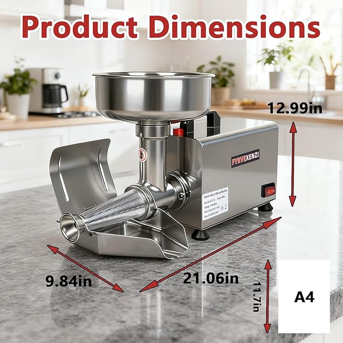450W Electric Tomato Strainer & Sauce Maker, 110V Commercial Grade Food Mill for Tomato Sauce, Jam & Juice | 304 Stainless Steel Tomato Press, Tomato Grinder for Sauce, 200–350 lbs/h, ETC-1C