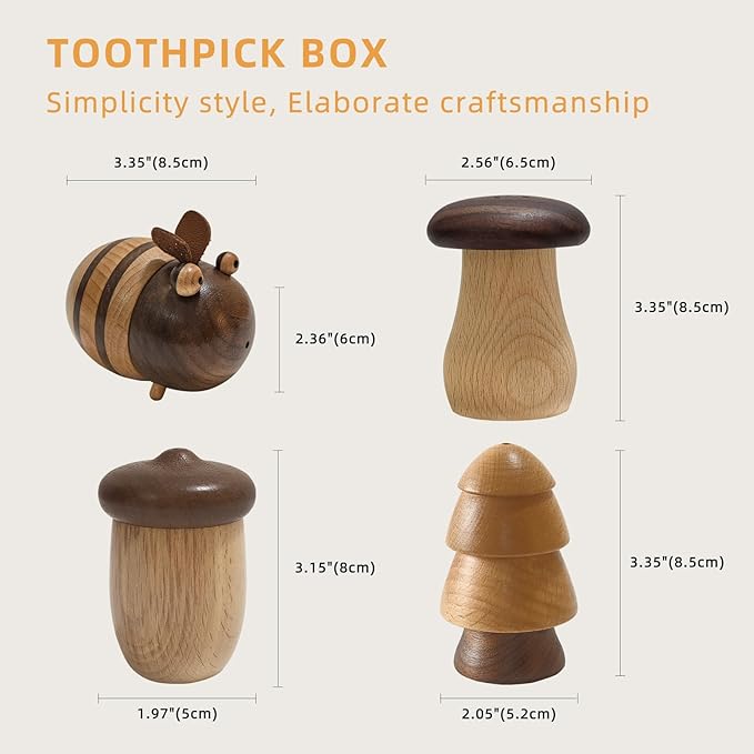Cute Mushroom Toothpicks Holder with 390 Pcs Toothpicks, Cactus Toothpick Holder Dispenser for Home Kitchen Table Decor Accessories, Warm and Unique Gifts (3.Acorn)