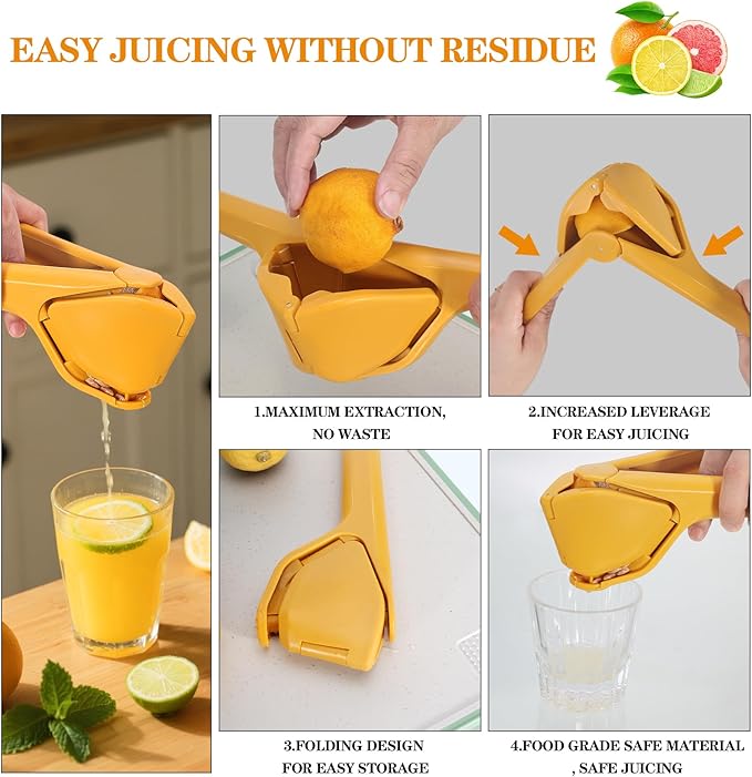 Lemon Squeezer, Lemon Juicer, Flat Lime Squeezer Manual, Hand Juicer Press, Lemons Slicer and Paring Knife, Easy to Use Fruit Citrus Press for Lemons, Citrus, Lime, Orange (Yellow)