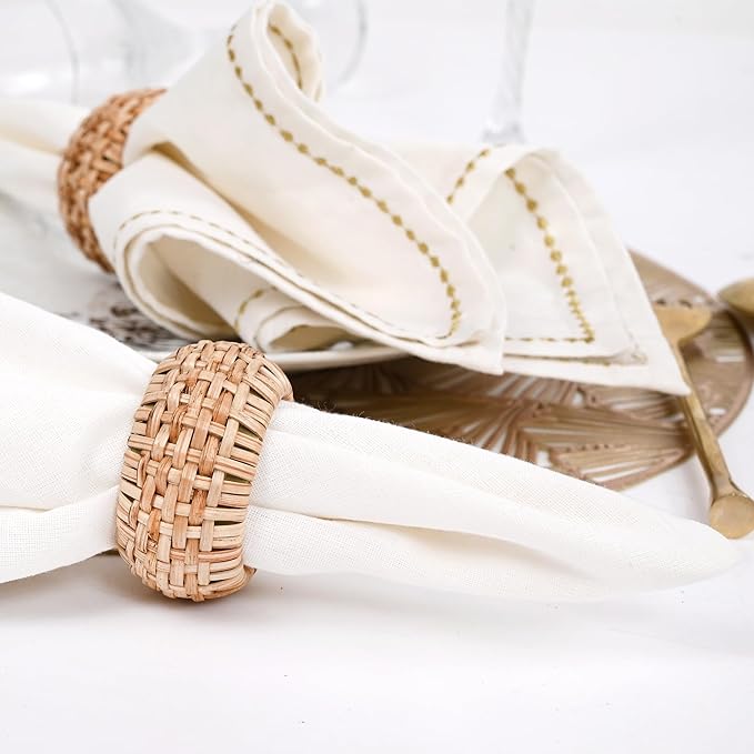 ALPHA Living HOME Napkin Rings Set of 12 - Handmade Decorative Serviette Rings for Dining Table, Weddings, Parties, Events, Holiday Gatherings, and Everyday Use Boho Rustic Farmhouse Décor (Brown)