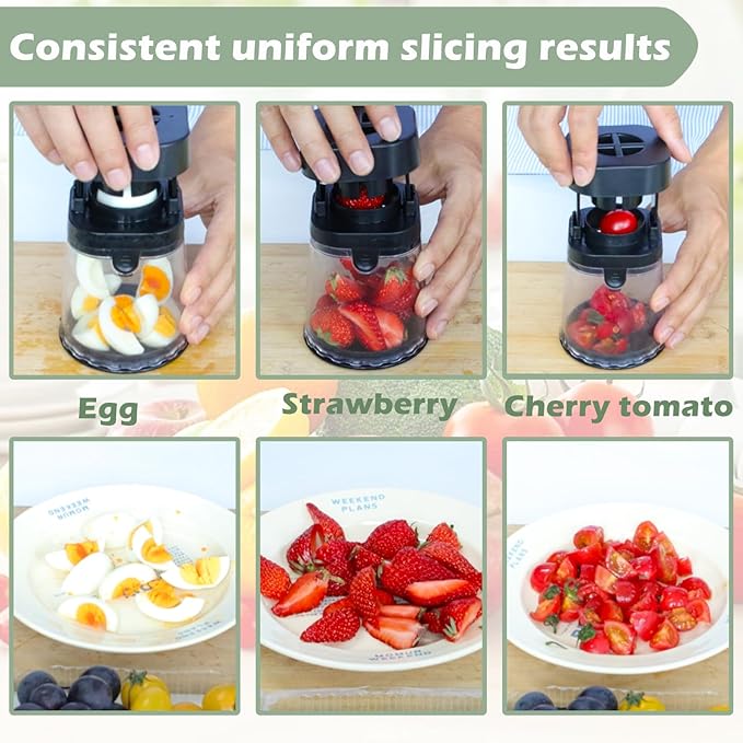 Hendiy Fruit Slicer Cup, Strawberry Slicer Grape Cutter Cup Fruit Slicers Stainless Steel Egg Slicers, Strawberry Cutter Kitchen Gadgets Speed Cutters for Banana Grape Egg