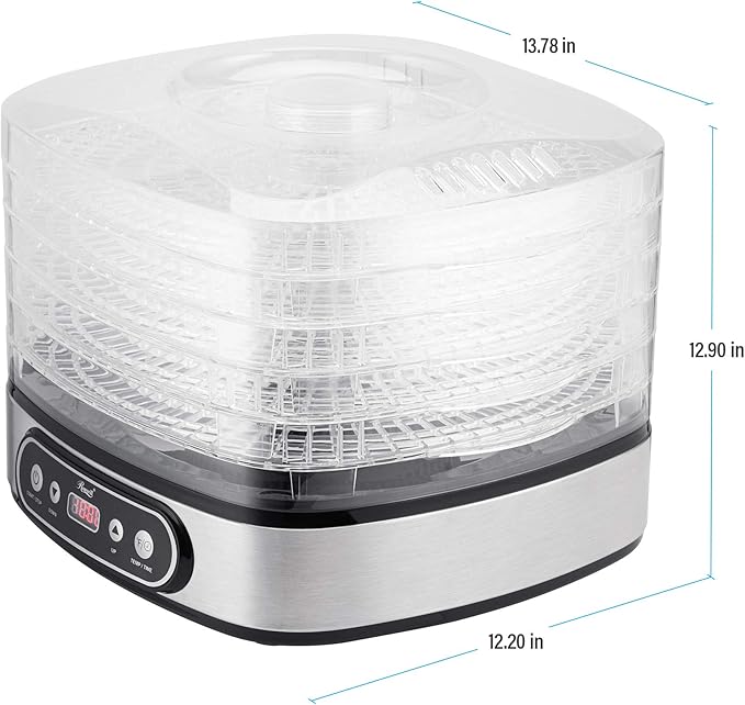 Rosewill Essential Food Dehydrator, 5 Stackable Trays with Adjustable 48H Timer and Temperature Control - Electric Food Preserver for Jerky, Fruits, Veggies, Meat & Dog Treats, Large capacity